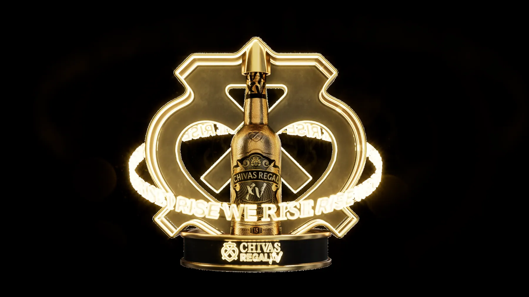 Kệ tôn chai Chivas Regal 15 hình biểu tượng với vòng đèn chữ