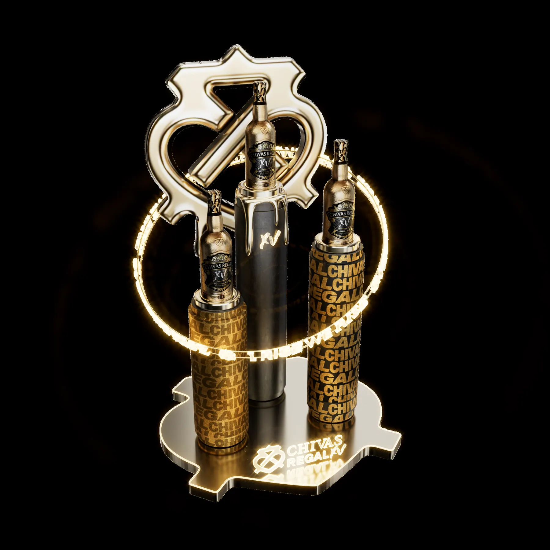 Kệ trưng bày Chivas Regal 15 nhìn từ góc cao