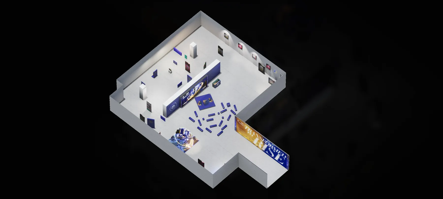 Mặt bằng isometric triển lãm Chivas 18 nhìn từ góc đối diện