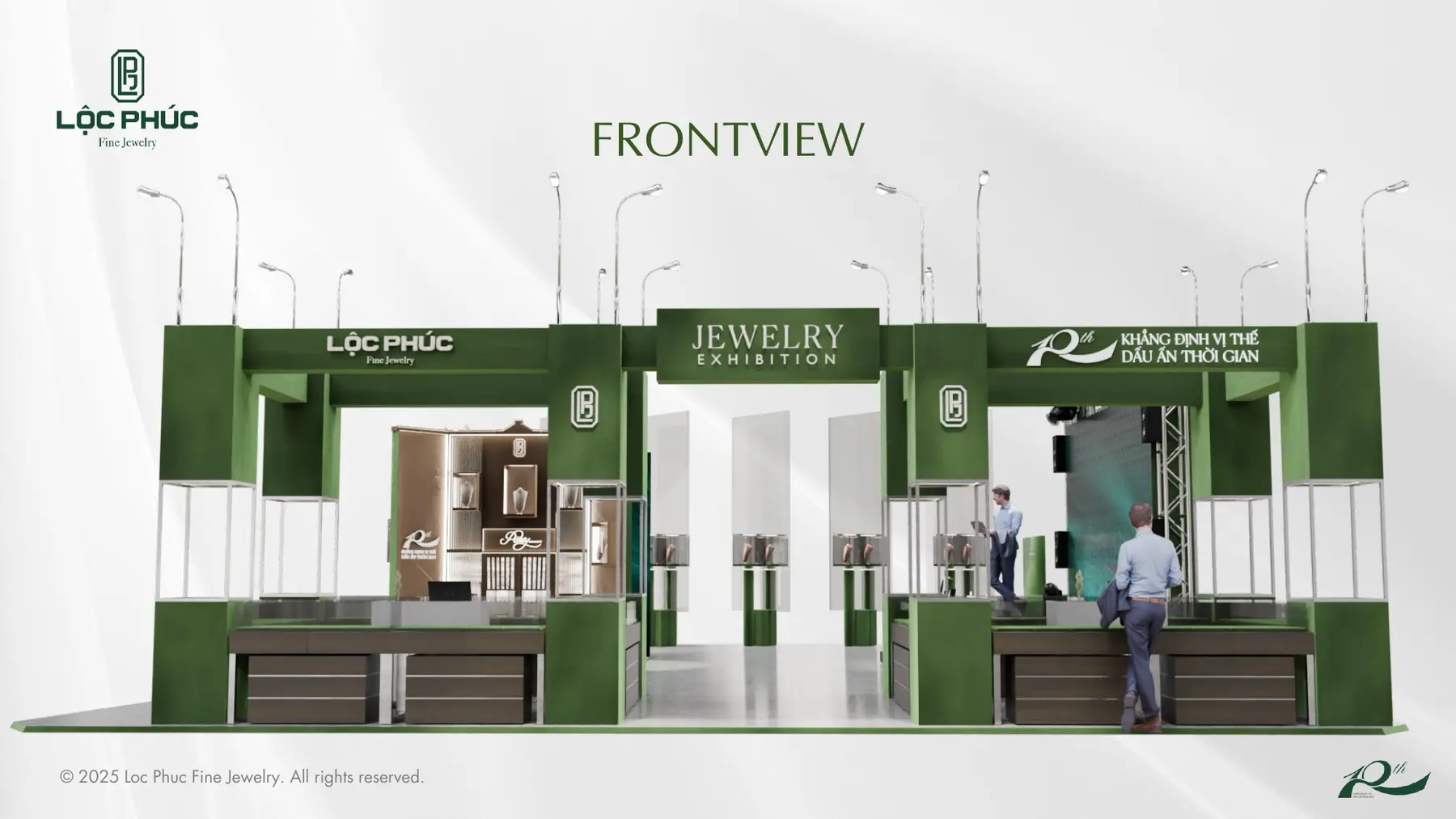 Mặt tiền gian hàng Jewelry Exhibition Lộc Phúc nhìn thẳng, phối cảnh 3D