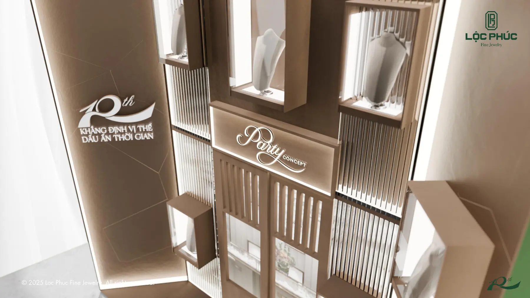 Cận cảnh hốc đèn trưng bày dây chuyền tại khu Store Concept, phối cảnh 3D