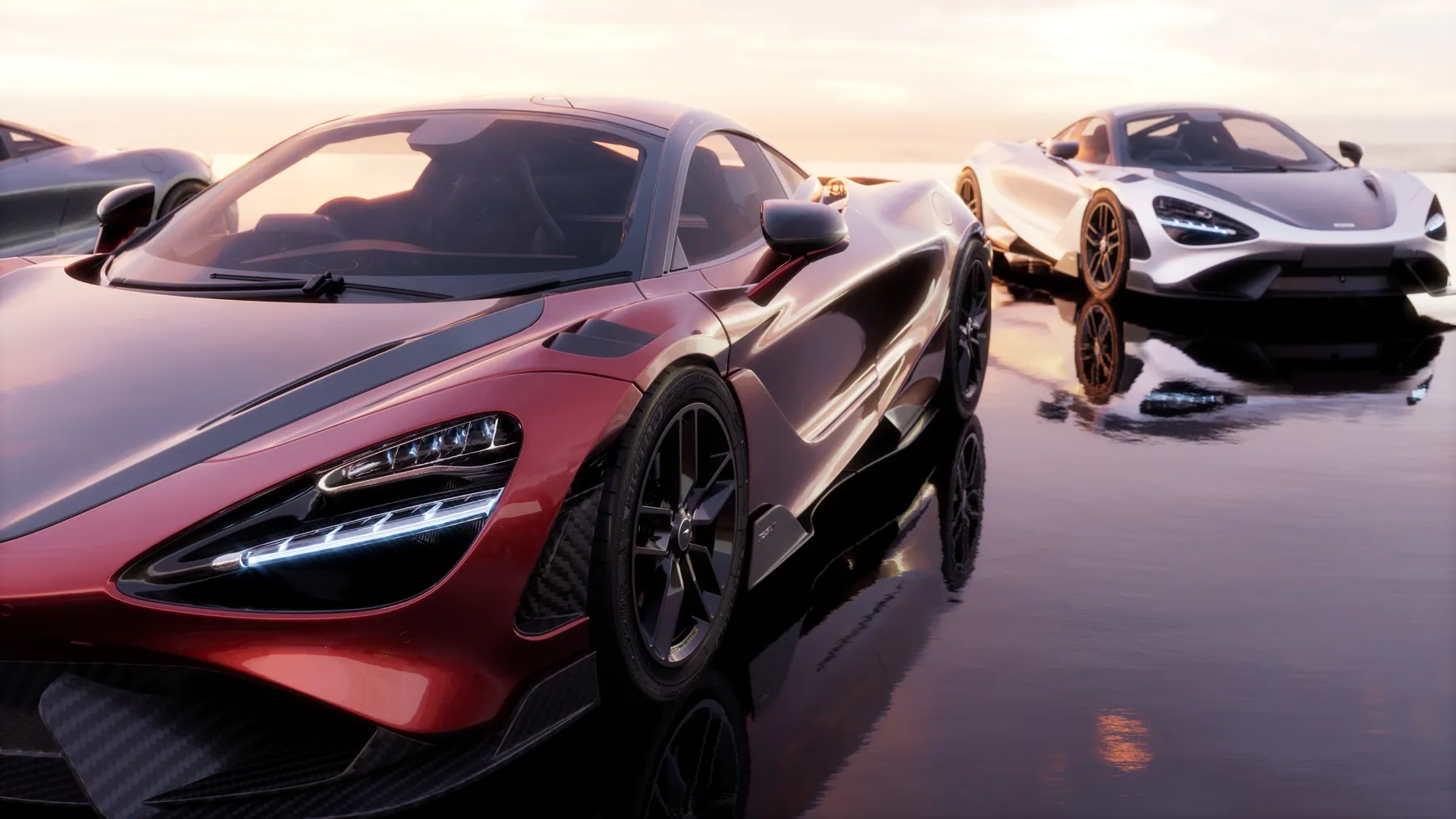 McLaren 765LT chụp từ góc thấp với chiếc trắng phía sau