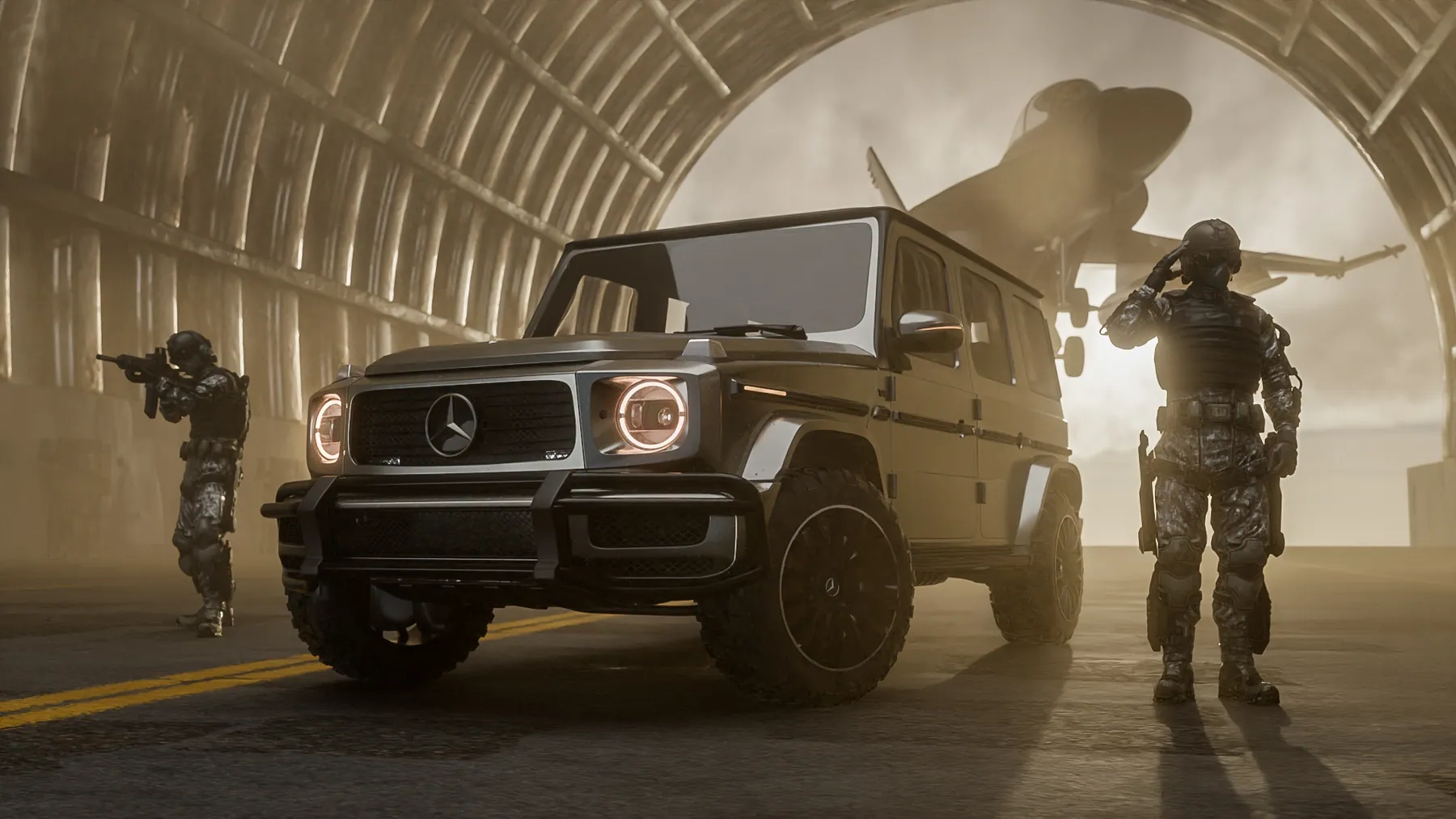 Mercedes-AMG G63 render trong đường hầm bê tông, dựng bằng Blender