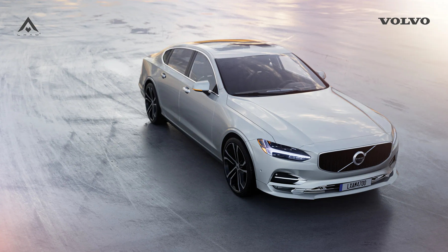 Volvo S90 nhìn từ góc cao trên nền sáng